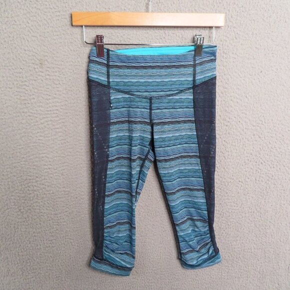 Lululemon Leggings measures as a 4 Stop At Nothing Crop Stripe Mesh Blue Black - Picture 2 of 10
